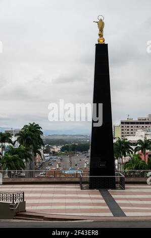 The Constructors memorial obelisk, a place to pay tribute to all contributors located north side of Basilica of Our Lady of Aparecida. Stock Photo