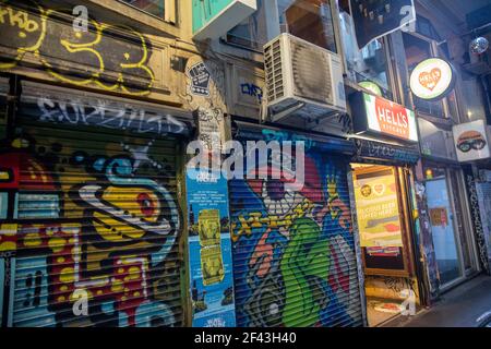 Centre Place Melbourne city centre, laneway with street art and images,Victoria,Australia Stock Photo