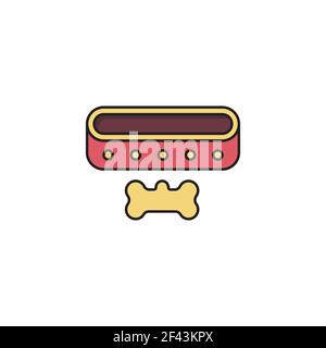 Black line Collar with name tag icon isolated on white background. Simple supplies for domestic animal. Cat and dog care. Pet chains. Vector Stock Vector