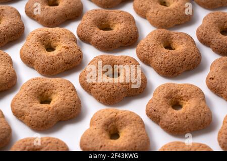 Japanese baked goods placed on a white background. Sobaboro . Close-up photo Stock Photo