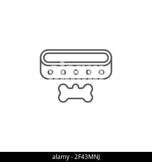 Black line Collar with name tag icon isolated on white background. Simple supplies for domestic animal. Cat and dog care. Pet chains. Vector Stock Vector