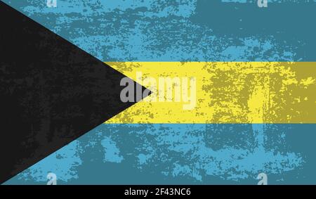 Bahamas flag with waving grunge texture. Vector background. Stock Vector