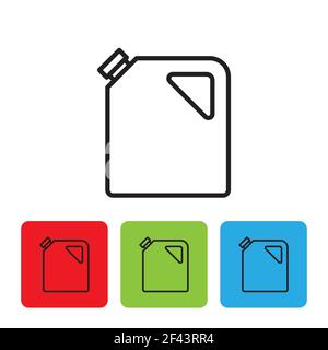 Black line Canister for gasoline icon isolated on white background. Diesel gas icon. Set icons colorful square buttons. Vector Illustration Stock Vector