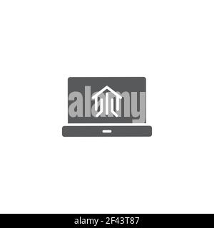 Black line Computer monitor with smart home icon isolated on white background. Remote control. Vector Illustration Stock Vector