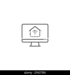 Black line Computer monitor with smart home icon isolated on white background. Remote control. Vector Illustration Stock Vector