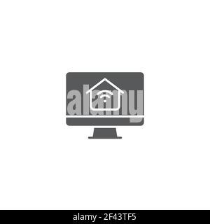 Black line Computer monitor with smart home icon isolated on white background. Remote control. Vector Illustration Stock Vector