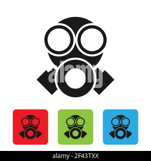 Black Gas mask icon isolated on white background. Respirator sign. Set icons colorful square buttons. Vector Illustration Stock Vector
