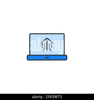 Black line Computer monitor with smart home icon isolated on white background. Remote control. Vector Illustration Stock Vector
