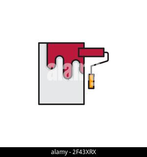 wall painting line icon linear style sign for mobile concept and web design paint roller and wall Stock Vector