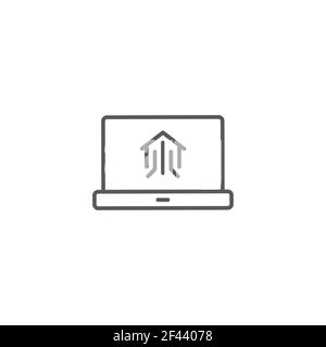 Black line Computer monitor with smart home icon isolated on white background. Remote control. Vector Illustration Stock Vector