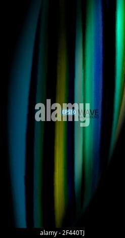 Fluid rainbow colors on black background, vector wave lines and swirls. Fluid rainbow colors on black background, vector wave lines and swirls, artistic illustration for presentation, app wallpaper, banner or poster Stock Vector