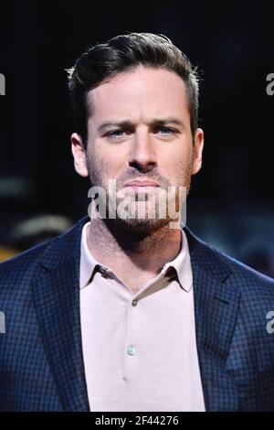 FILE PHOTO - File photo dated October 09, 2017 of Armie Hammer attending the Call Me By Your Name Premiere during the BFI London International Film Festival in London, UK. Hammer has been accused of raping a woman in Los Angeles in 2017. The woman, a 24-year-old named only as Effie, made the allegations during a virtual news conference on Thursday. Hammer, 34, denied the allegations. His lawyer said they were 'outrageous' and Hammer 'welcomes the opportunity to set the record straight'. Photo by Aurore Marechal/ABACAPRESS.COM Stock Photo