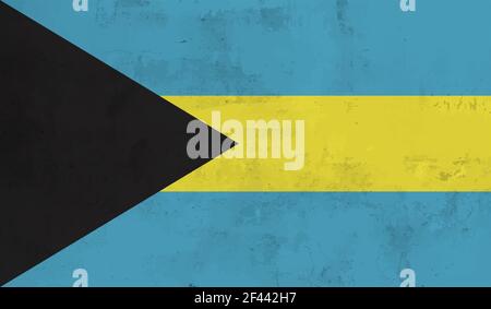 Bahamas flag with waving grunge texture. Vector background. Stock Vector