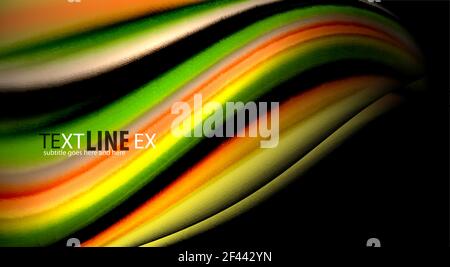 Fluid rainbow colors on black background, vector wave lines and swirls. Fluid rainbow colors on black background, vector wave lines and swirls, artistic illustration for presentation, app wallpaper, banner or poster Stock Vector
