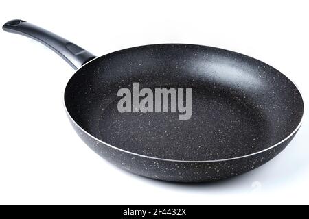 Brand new frying pan with non-stick coating isolated on white Stock Photo