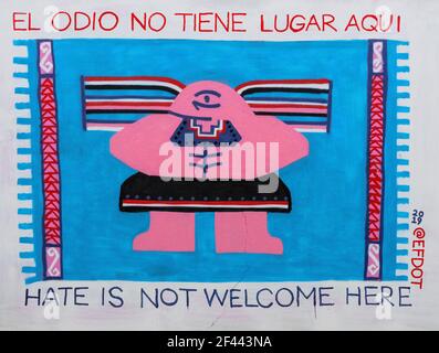 Oaxaca, Mexico - 2019-11-16 - Sign says hate is not welcome here. Stock Photo