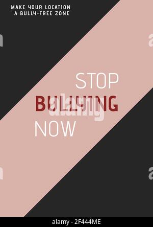 Digitally generated image of stop bullying now text against pink and black striped background Stock Photo