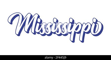 Hand sketched MISSISSIPI text. 3D vintage, retro lettering for poster, sticker, flyer, header, card, clothing, wear Stock Vector