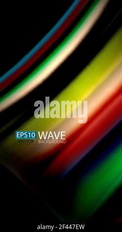 Abstract wave lines fluid rainbow style color stripes on black background. Artistic illustration for presentation, app wallpaper, banner or poster. Abstract wave lines fluid rainbow style color stripes on black background. Vector artistic illustration for presentation, app wallpaper, banner or poster Stock Vector