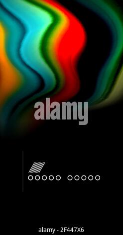 Abstract wave lines fluid rainbow style color stripes on black background. Artistic illustration for presentation, app wallpaper, banner or poster. Abstract wave lines fluid rainbow style color stripes on black background. Vector artistic illustration for presentation, app wallpaper, banner or poster Stock Vector