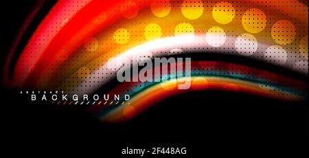 Multicolored wave lines on black background design. Multicolored wave lines on black background vector design Stock Vector