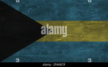Bahamas flag with waving grunge texture. Vector background. Stock Vector