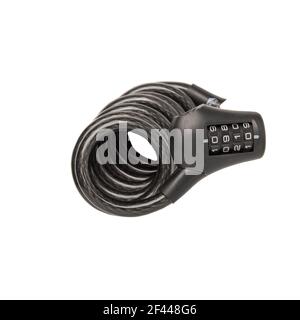 Black bicycle combination lock isolated on white background. Close-up Stock Photo