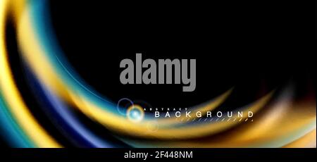 Color shiny light effects on black, liquid style multicolored wavy shape. Color shiny light effects on black, liquid style multicolored wavy shape. Artistic illustration for presentation, app wallpaper, banner or poster, geometric design Stock Vector