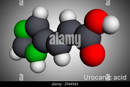 Urocanic acid molecule. It is intermediate product in the metabolism of histidine. Molecular model. 3D rendering. 3D illustration Stock Photo