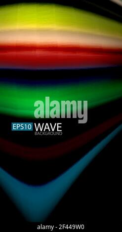 Abstract wave lines fluid rainbow style color stripes on black background. Artistic illustration for presentation, app wallpaper, banner or poster. Abstract wave lines fluid rainbow style color stripes on black background. Vector artistic illustration for presentation, app wallpaper, banner or poster Stock Vector