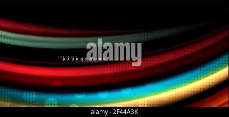 Multicolored wave lines on black background design. Multicolored wave lines on black background vector design Stock Vector
