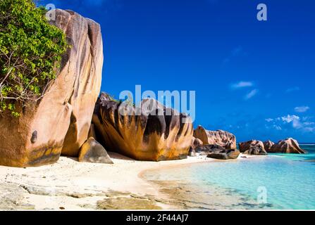 geography / travel, Seychelles, La Digue, Anse Source d'Argent, granite rocks, Additional-Rights-Clearance-Info-Not-Available Stock Photo