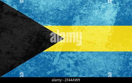 Bahamas flag with waving grunge texture. Vector background. Stock Vector