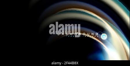 Color shiny light effects on black, liquid style multicolored wavy shape. Color shiny light effects on black, liquid style multicolored wavy shape. Artistic illustration for presentation, app wallpaper, banner or poster, geometric design Stock Vector