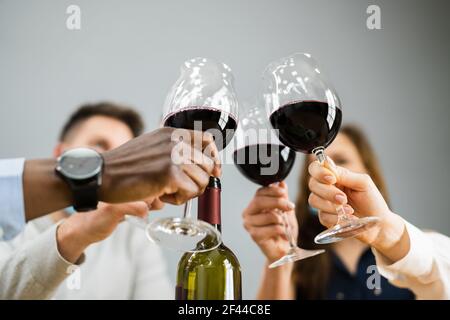 Fun People Food Party. Friends Having Dinner Stock Photo