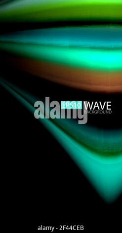 Abstract wave lines fluid rainbow style color stripes on black background. Artistic illustration for presentation, app wallpaper, banner or poster. Abstract wave lines fluid rainbow style color stripes on black background. Vector artistic illustration for presentation, app wallpaper, banner or poster Stock Vector