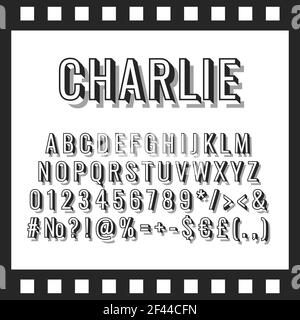 Classic silent film typeface. Old movie font, noir cinema alphabet ...