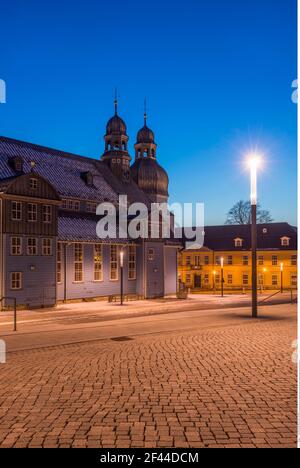 geography / travel, Germany, Lower Saxony, Clausthal-Zellerfeld, market church in the evening, Additional-Rights-Clearance-Info-Not-Available Stock Photo