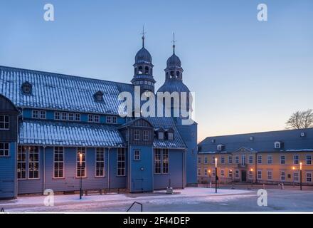 geography / travel, Germany, Lower Saxony, Clausthal-Zellerfeld, market church in the evening, Additional-Rights-Clearance-Info-Not-Available Stock Photo