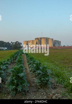 Grand building of Bangladesh National Parliament or Jatiya Sangsad Bhaban, located at Sher-e-Bangla Nagar. Design by architect Louis Kahn . Stock Photo