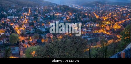 geography / travel, Germany, Saxony-Anhalt, panorama of the Wernigerode City in the evening, Additional-Rights-Clearance-Info-Not-Available Stock Photo