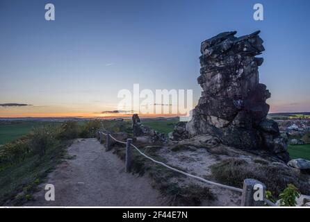 geography / travel, Germany, Saxony-Anhalt, Thale, Weddersleben, Teufelsmauer (devil's wall) in the ev, Additional-Rights-Clearance-Info-Not-Available Stock Photo