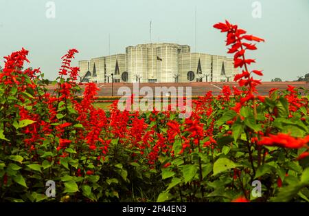 Grand building of Bangladesh National Parliament or Jatiya Sangsad Bhaban, located at Sher-e-Bangla Nagar. Design by architect Louis Kahn . Stock Photo