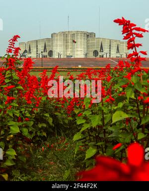 Grand building of Bangladesh National Parliament or Jatiya Sangsad Bhaban, located at Sher-e-Bangla Nagar. Design by architect Louis Kahn . Stock Photo