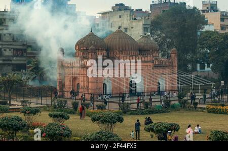 Bangladesh. Lalbagh Fort is an incomplete 17th-century Mughal fort complex. smoke on Lalbagh Fort Dhaka . Stock Photo