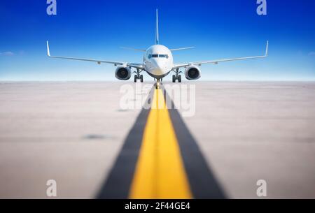 modern airplane on a runway ready for take off Stock Photo
