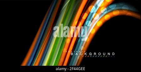 Multicolored wave lines on black background design. Multicolored wave lines on black background vector design Stock Vector