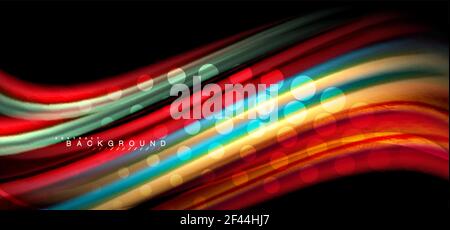 Multicolored wave lines on black background design. Multicolored wave lines on black background vector design Stock Vector