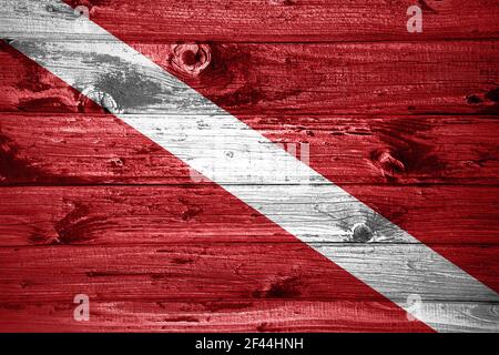 Diver Down flag on wooden planks background, wood flag Stock Photo