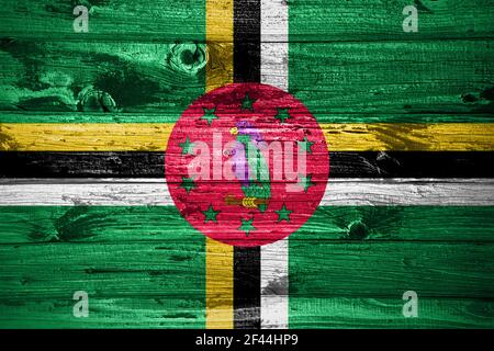 Dominica flag on wooden planks background wood flag Stock Photo